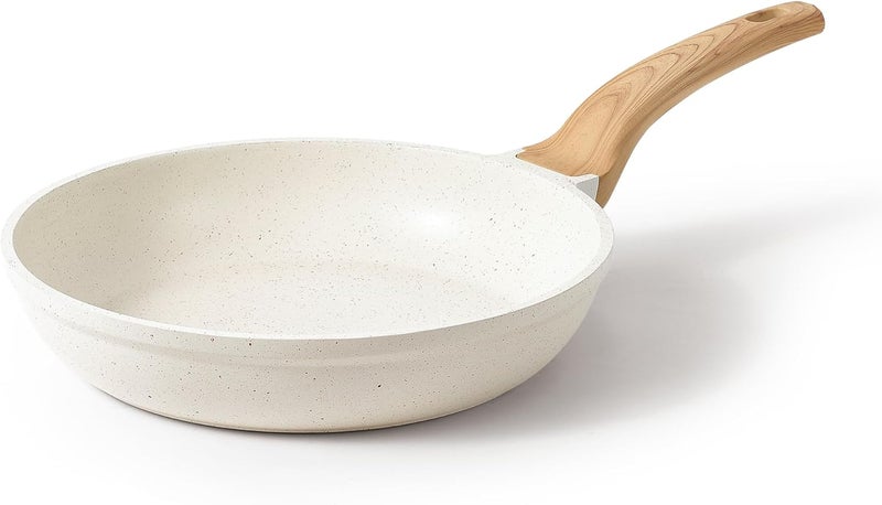 CAROTE 12" Non Stick Frying Pan Skillet, Omelet Pan, Healthy Non Toxic Granite Chef Pan, Induction Compatible Egg Frying Pan with Heat-Resistant Handle, PFOA-Free, Cream White - Image 1