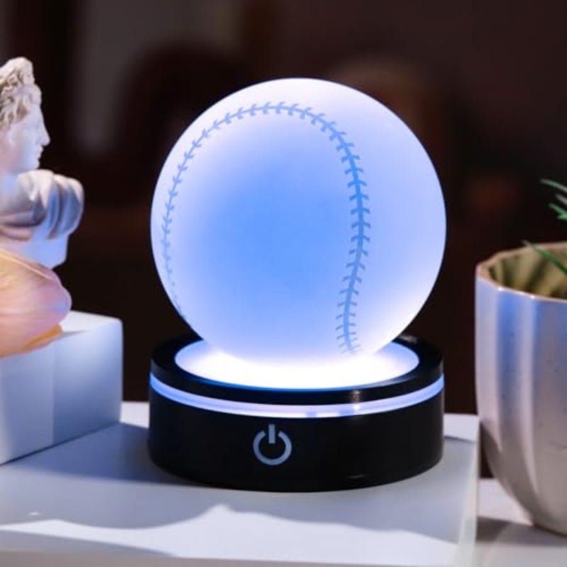 3D Crystal Gifts for Women Men, Engraved Figurine Sphere with Colorful Light Base, Birthday for Sports Lover, Glass Collection Decor 80mm - Image 4