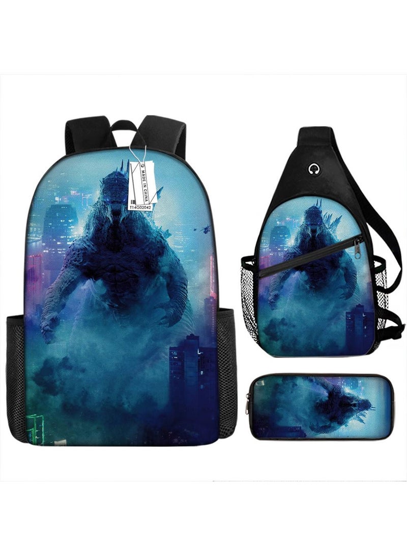 general 3-Piece Godzilla VS Kong 3D Print Backpack Set - Image 1