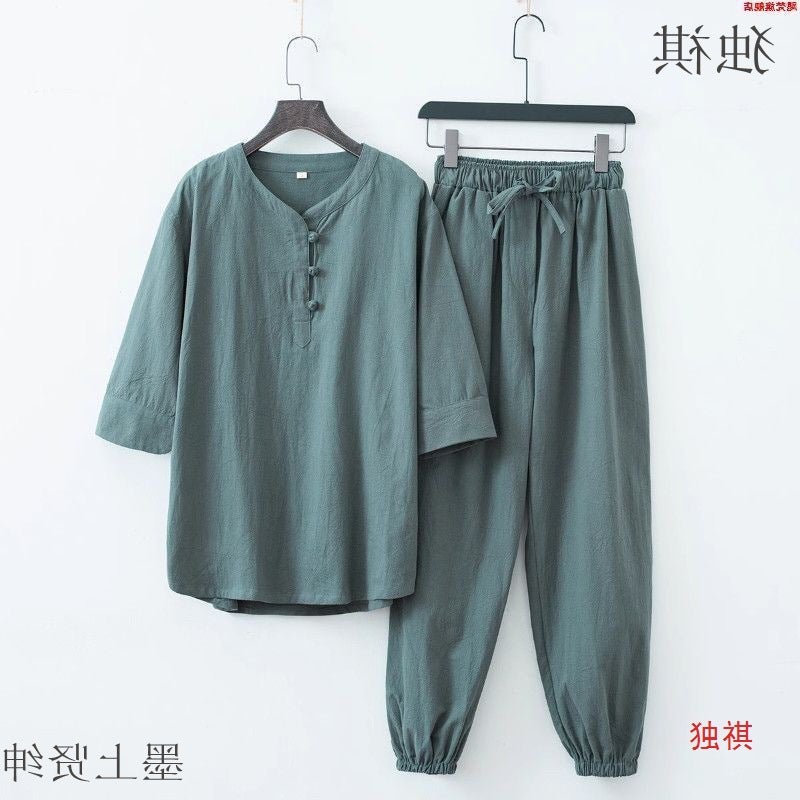 Ju Shifu Men'S Chinese Style Buddhist Style Zen Style Plain Clothes Suit Cotton And Linen Dress For Worshipping Buddha Clothes Zen Dress Women'S Meditation Tang Suit - Image 1