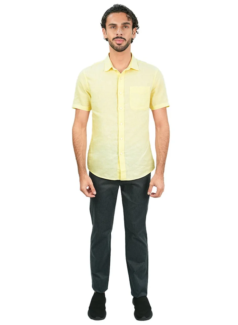 GIORDANO Men's Slim Linen Cotton Short-Sleeve Shirt