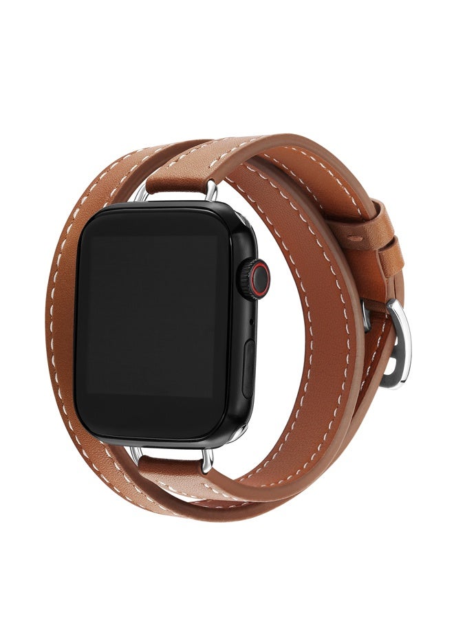 سوار ساعة مزدوج لساعة Apple Watch، 38 مم/40 مم/41 مم أو 42 مم/44 مم/45 مم، حزام لف رفيع من الجلد الأصلي لسلسلة 10 9 8 7 6 SE 5 4 3 2 1 - Image 1