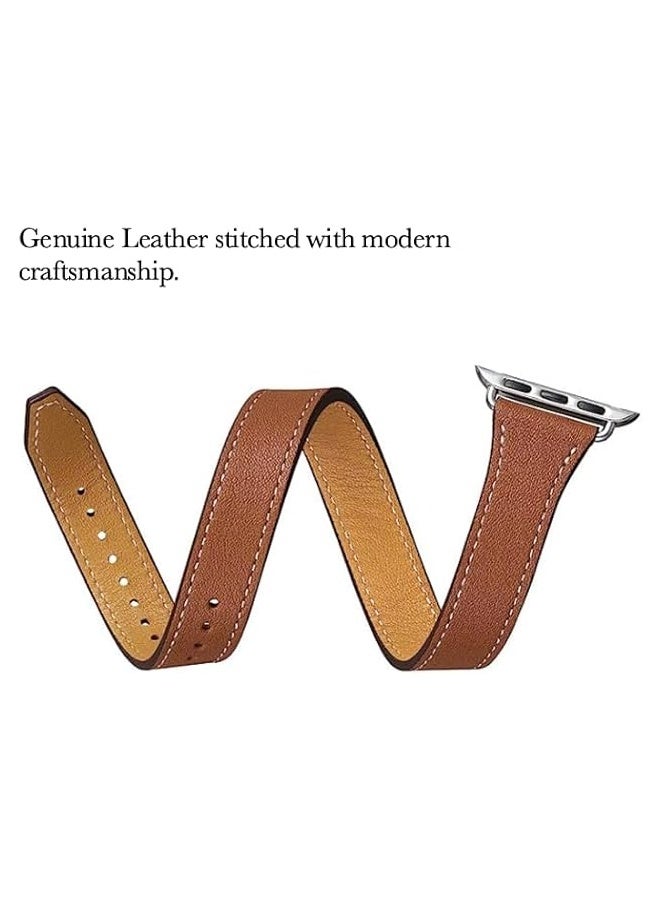 سوار ساعة مزدوج لساعة Apple Watch، 38 مم/40 مم/41 مم أو 42 مم/44 مم/45 مم، حزام لف رفيع من الجلد الأصلي لسلسلة 10 9 8 7 6 SE 5 4 3 2 1 - Image 2