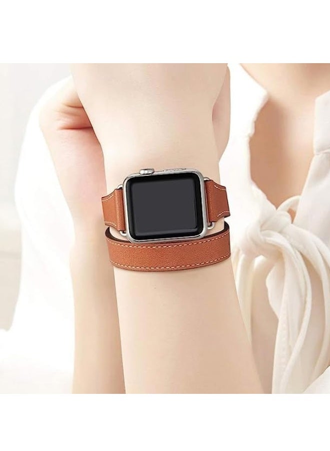 سوار ساعة مزدوج لساعة Apple Watch، 38 مم/40 مم/41 مم أو 42 مم/44 مم/45 مم، حزام لف رفيع من الجلد الأصلي لسلسلة 10 9 8 7 6 SE 5 4 3 2 1 - Image 3