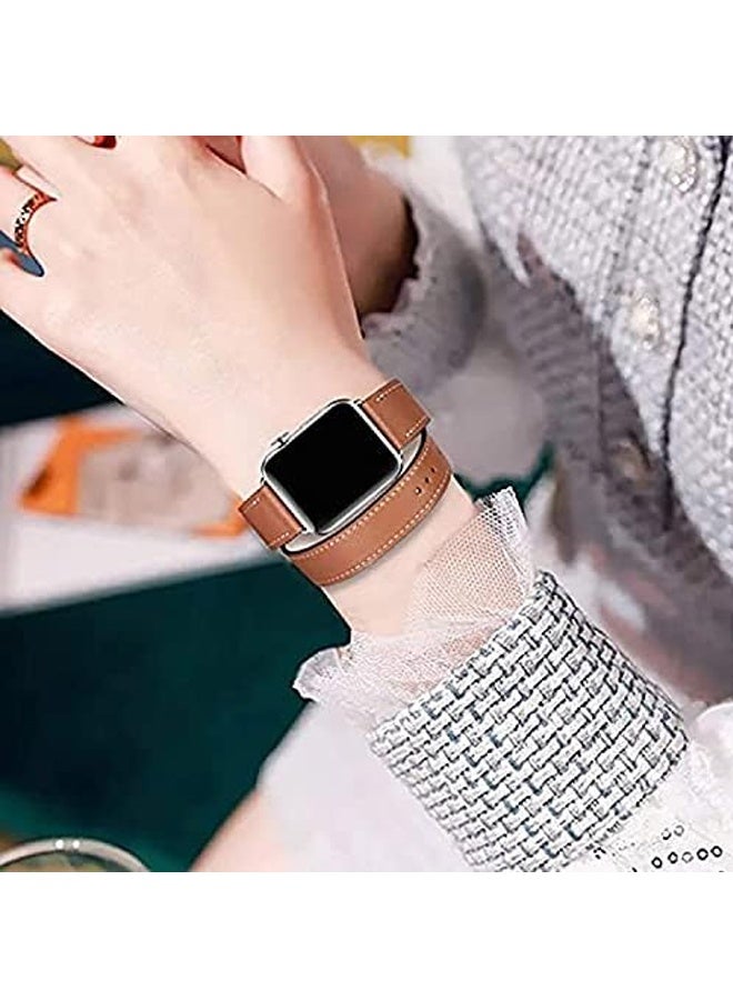 سوار ساعة مزدوج لساعة Apple Watch، 38 مم/40 مم/41 مم أو 42 مم/44 مم/45 مم، حزام لف رفيع من الجلد الأصلي لسلسلة 10 9 8 7 6 SE 5 4 3 2 1 - Image 5