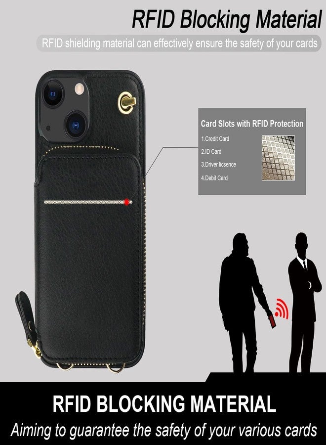 Bocasal Crossbody Wallet Case for iPhone 13, RFID Blocking Leather Purse Case with Card Holder, Protective Handbag Flip Cover with Zipper Wrist Strap Lanyard for Women 5G 6.1 Inch (Black) - Image 3