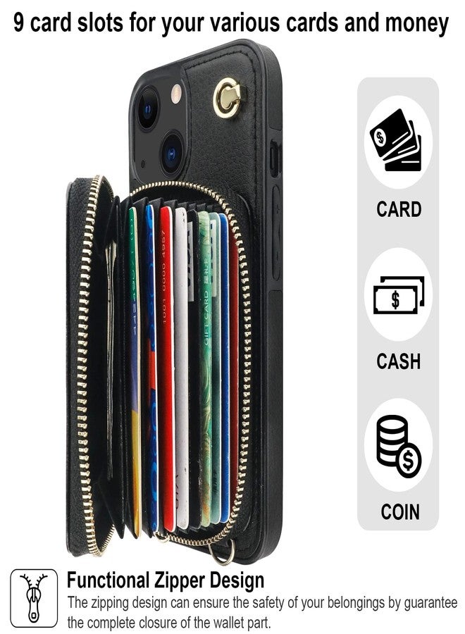 Bocasal Crossbody Wallet Case for iPhone 13, RFID Blocking Leather Purse Case with Card Holder, Protective Handbag Flip Cover with Zipper Wrist Strap Lanyard for Women 5G 6.1 Inch (Black) - Image 4