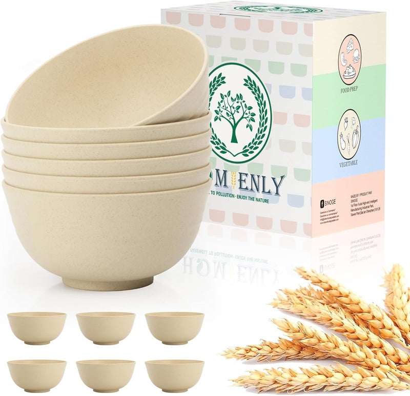 Homienly Kitchen Bowls Wheat Straw Unbreakable Bowls for Dorm,RV,Camping,Cereal Bowls Set of 6 Lightweight and Stackable Bowls for Microwave and Dishwasher Safe (26oz,Beige) - Image 1