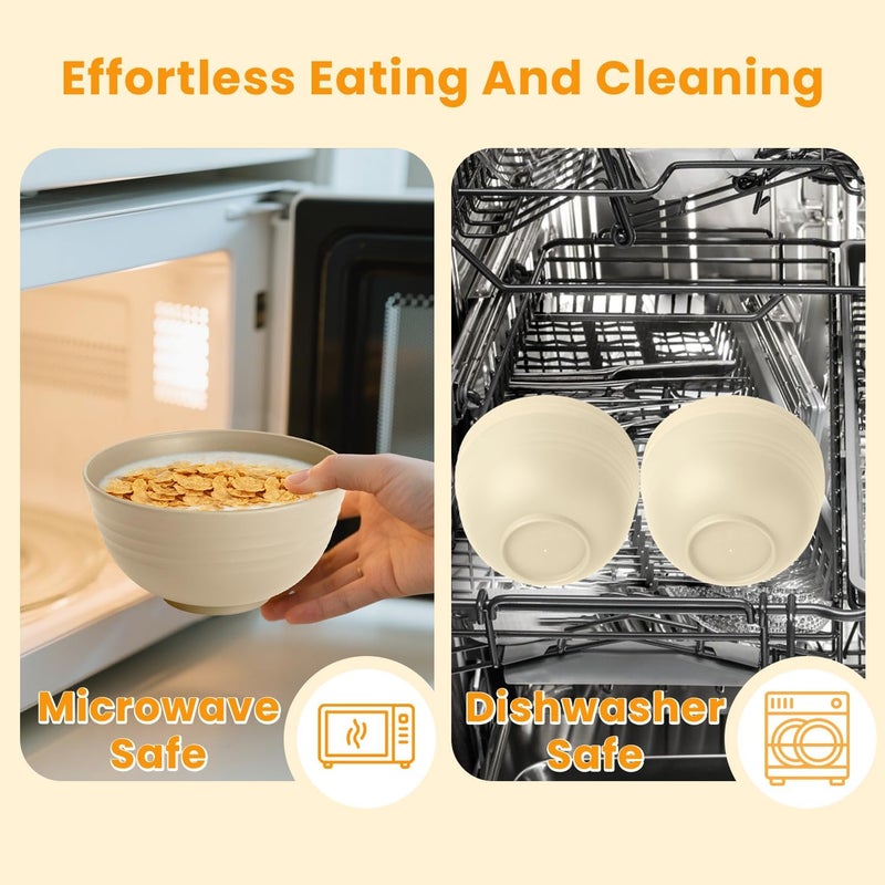 Homienly Kitchen Bowls Wheat Straw Unbreakable Bowls for Dorm,RV,Camping,Cereal Bowls Set of 6 Lightweight and Stackable Bowls for Microwave and Dishwasher Safe (26oz,Beige) - Image 3