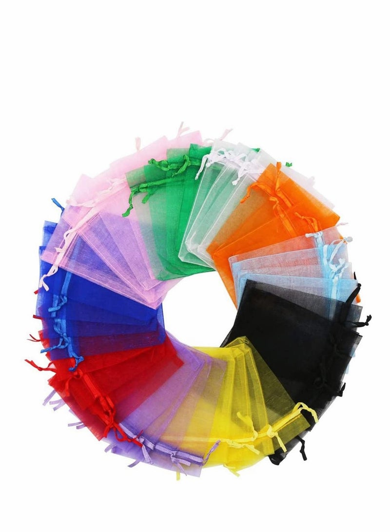 Excefore 100Pcs 10 x 15CM Mixed Color Sheer Drawstring Organza Jewelry Pouches Wedding Party Favor Gift Bags (Mixed Color) - Image 1