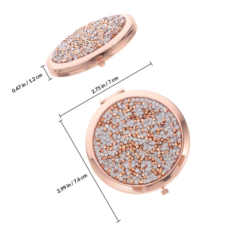 Mini Makeup Mirror for Purse Portable Foldable Small Rhinestone Round Compact Travel Size Handheld Mirror - Image 2