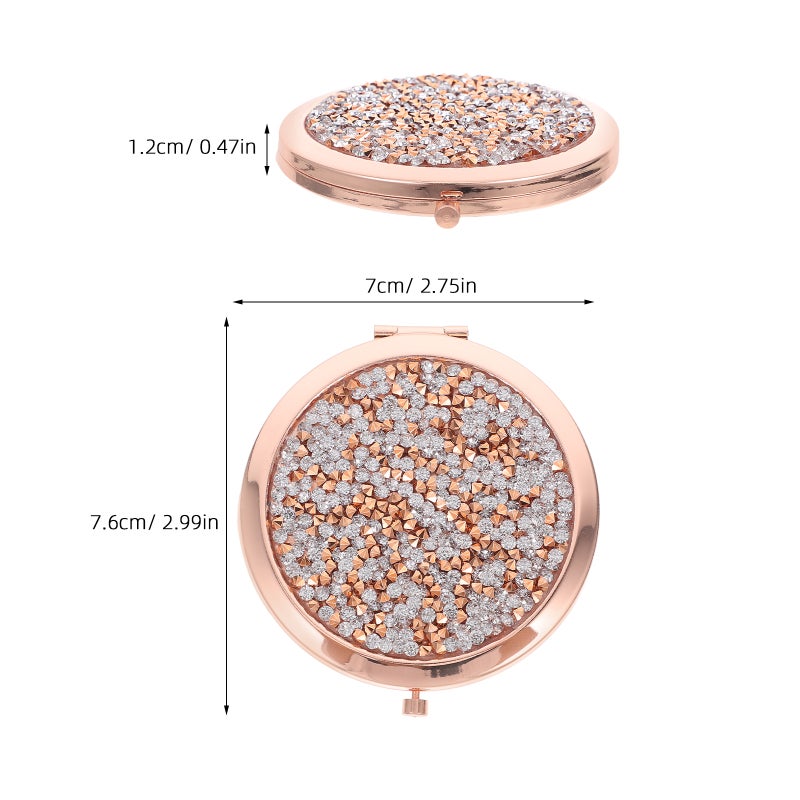 Mini Makeup Mirror for Purse Portable Foldable Small Rhinestone Round Compact Travel Size Handheld Mirror - Image 4