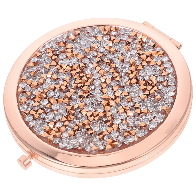 Mini Makeup Mirror for Purse Portable Foldable Small Rhinestone Round Compact Travel Size Handheld Mirror - Image 1