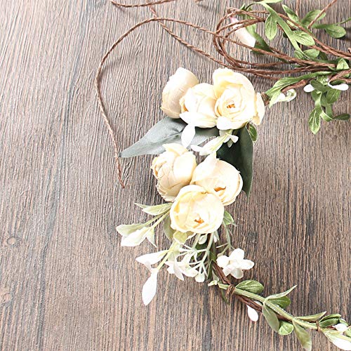 WLBON Flower Crown Headband Rose Wreath Garland Hair Bands Floral Wedding Bridal Hair Hoop Women Ladies Leaf Vine Party Decoration Headdress Headwear Christmas Handmade Headpiece Hair Accessories White - Image 4