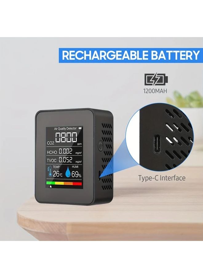 White 5 In 1 Indoor Air Quality Monitor With Temperature Humidity CO2 TVOC HCHO Detection - Image 5