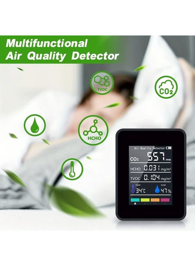White 5 In 1 Indoor Air Quality Monitor With Temperature Humidity CO2 TVOC HCHO Detection - Image 3