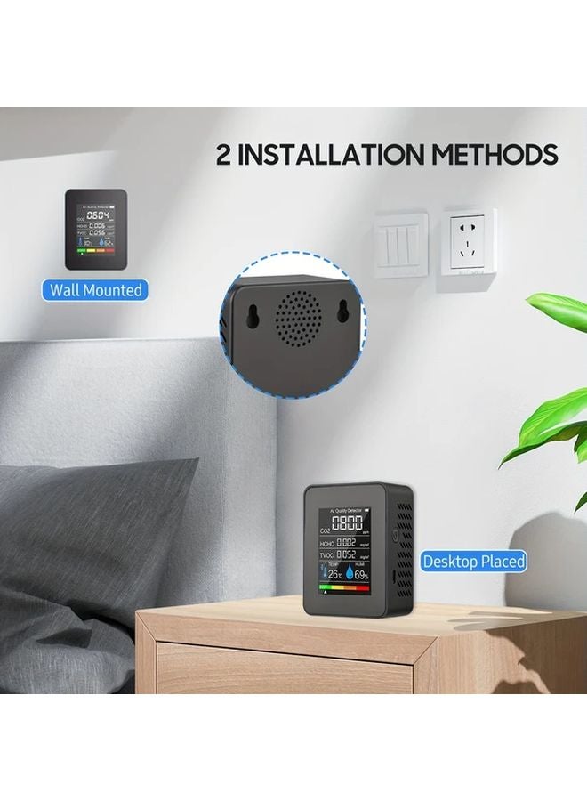 White 5 In 1 Indoor Air Quality Monitor With Temperature Humidity CO2 TVOC HCHO Detection - Image 2