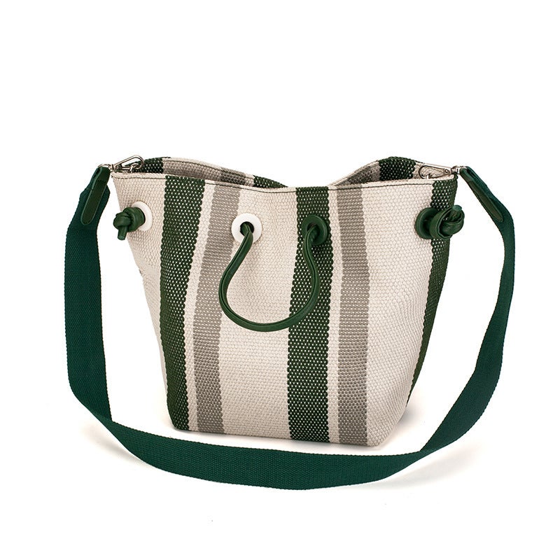 Bag Women'S 2023 New Contrast Color Striped Women'S Shoulder Bag Large Capacity Casual Canvas Women'S Bag Trendy One-Piece Hair - Image 5