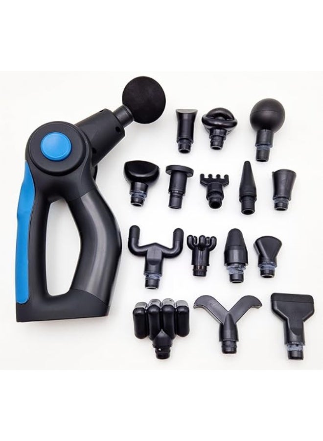 مسدس تدليك عضلات بالاهتزاز مع شاشة رقمية، رأسين مزدوجين، 4 سرعات، 17 قطعة ملحقة، بطارية قابلة للشحن 2000 مللي أمبير – لتدليك العضلات العميق - Image 2