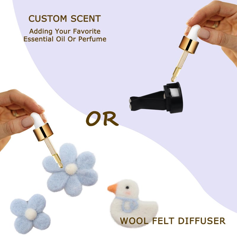 ORIESSE Cute Car Accessories,Duck Flower Air Vent Clips,Handmade Wool Felt Aroma Diffuser,Refillable Girly Car Air Freshener,3pcs White Blue Car Decor - Image 4