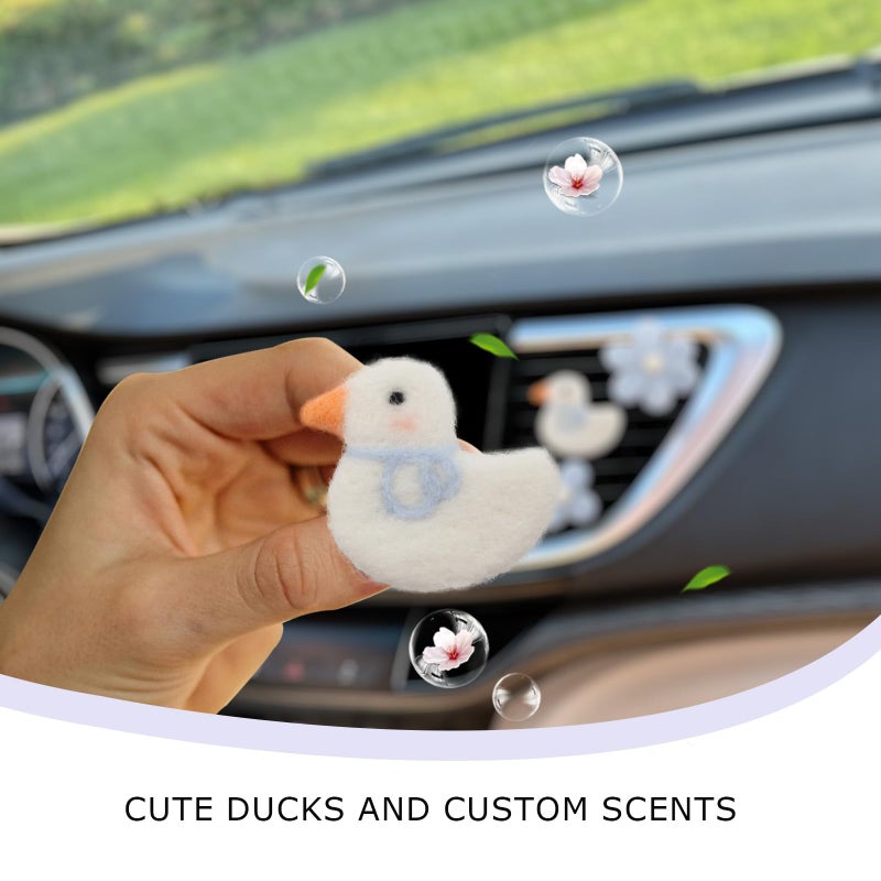 ORIESSE Cute Car Accessories,Duck Flower Air Vent Clips,Handmade Wool Felt Aroma Diffuser,Refillable Girly Car Air Freshener,3pcs White Blue Car Decor - Image 3