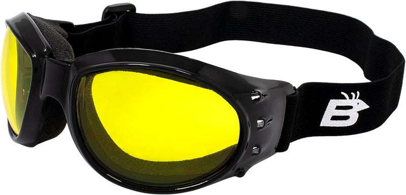 Birdz Eyewear Eagle Motorcycle Goggles - Black Frame with Yellow Lens - Image 1