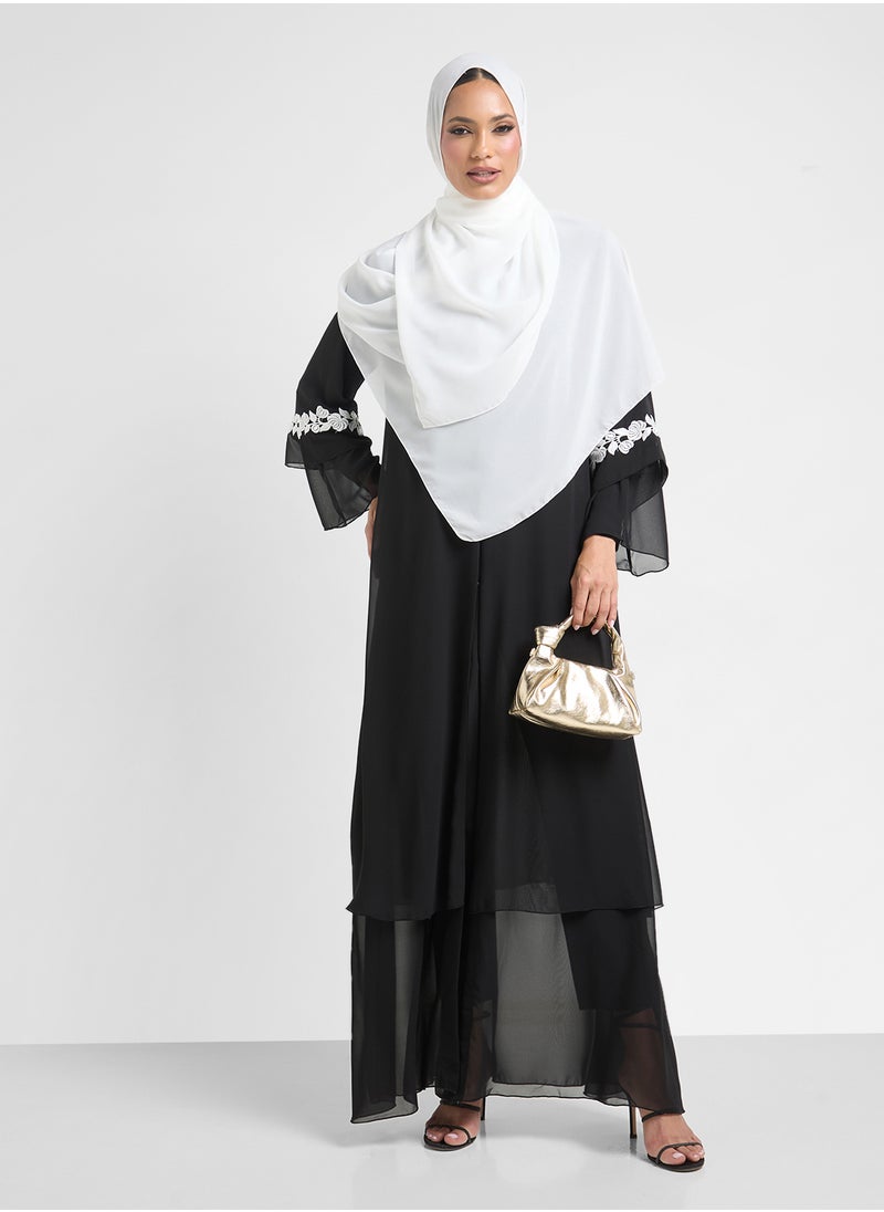 Khizana - Layered Abaya With Motif On Sleeves - Image 1