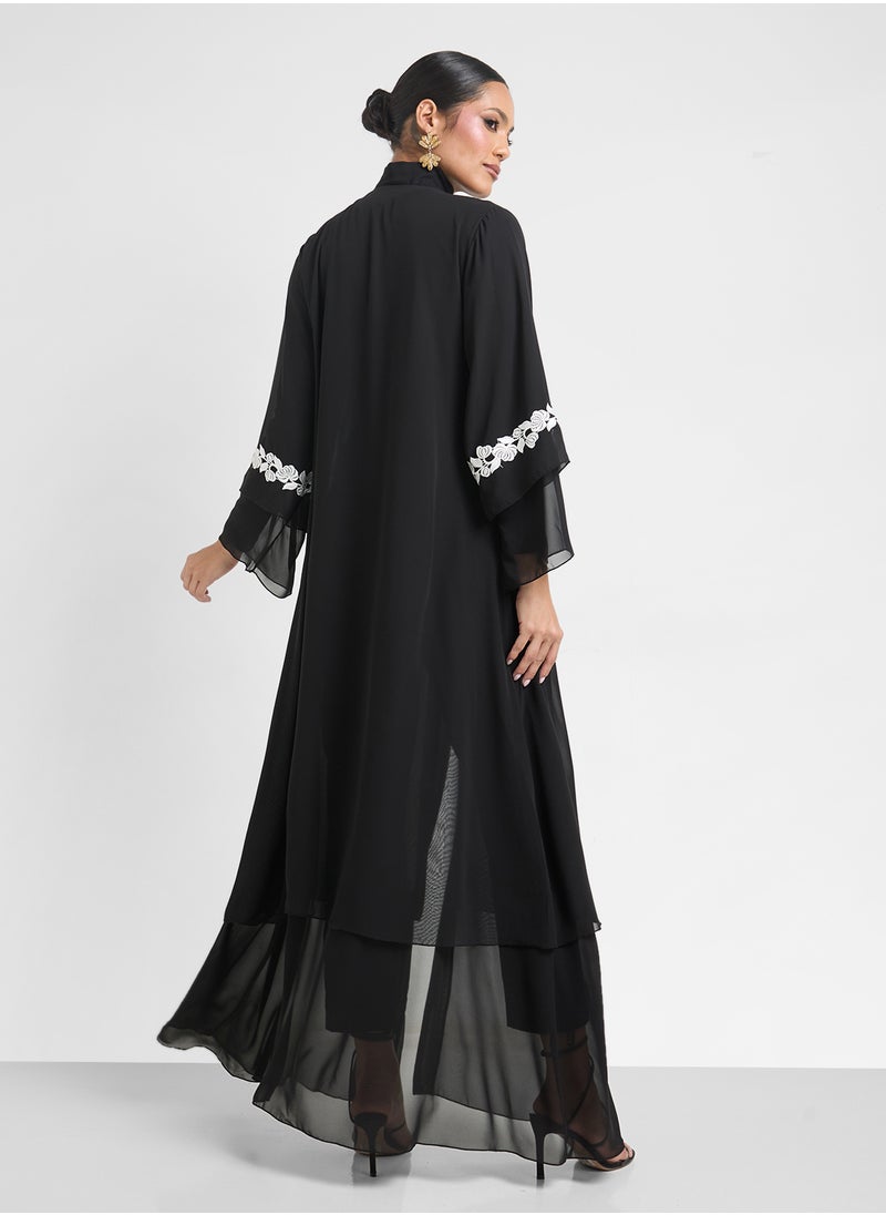 Khizana - Layered Abaya With Motif On Sleeves - Image 1