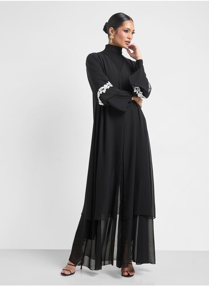 Khizana - Layered Abaya With Motif On Sleeves - Image 1