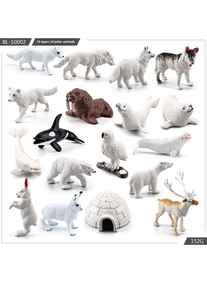 Simulation Mini Polar Animal Model Suit Solid Small Size Polar Fox Polar Bear White Fox Seal-Color:Bl-10002 Polar Animals 18-piece Set 152g  - Image 1
