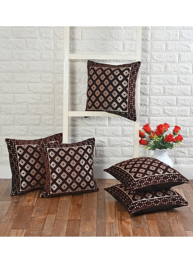 DECOMIZER Jacquard Geomteric Cushion Covers 16 Inch X 16 Inch Set Of 5 Ethnic Motifs 240 TC Cushion Covers,Design- Diamond,Color- Coffee - Image 2