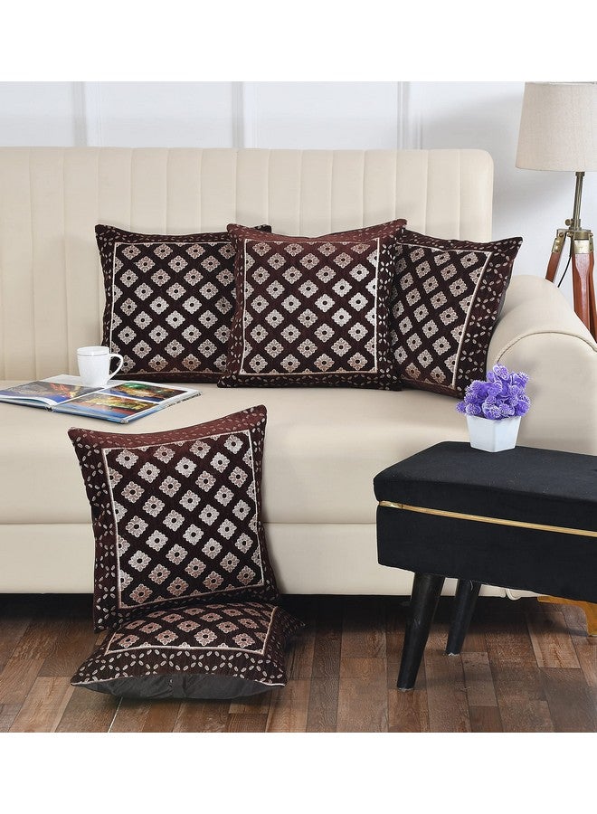 DECOMIZER Jacquard Geomteric Cushion Covers 16 Inch X 16 Inch Set Of 5 Ethnic Motifs 240 TC Cushion Covers,Design- Diamond,Color- Coffee - Image 1