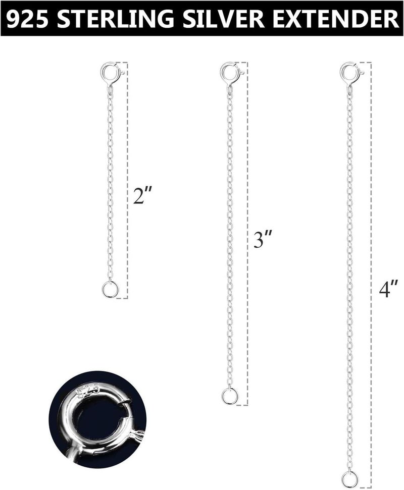 Lancharmed 3 Pcs 925 Sterling Silver Necklace Extenders for Women Durable Strong Removable Necklace Bracelet Anklet Extension Jewelry Making Chains - Image 2