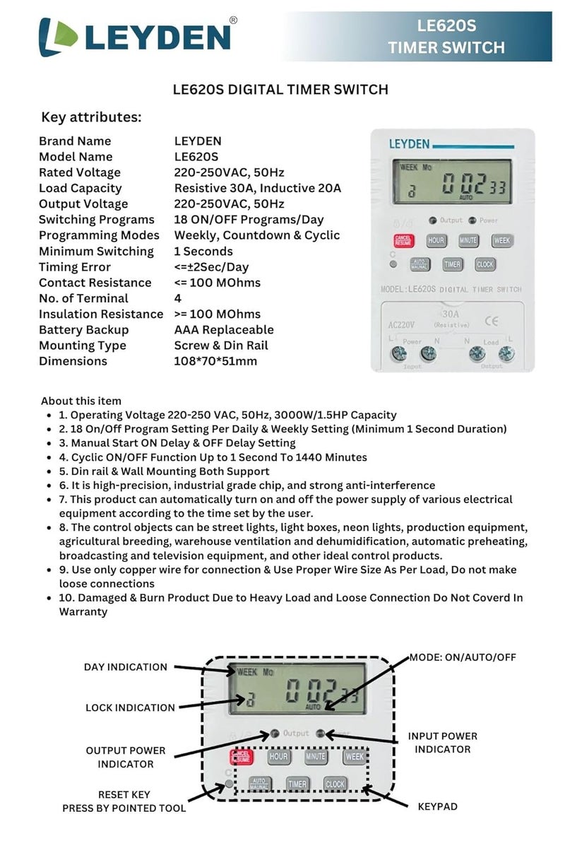 LEYDEN LE620S 220VAC Time Control Switch 18 Programs Per Day Cyclic Function Switch for Industrial Bells Sirens Motor Fogger Hydroponics System Other Application - Image 2