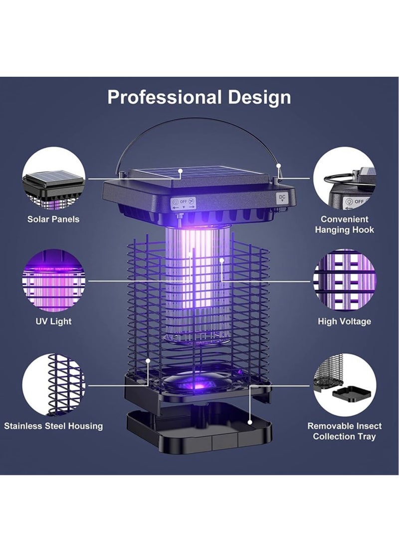 Generic - Solar Bug Zapper Outdoor Waterproof, Cordless Rechargeable Mosquito Zapper with 4200V High Powered UV Light, 3 in 1 Fly Zapper Up to 100 Sq.m., Attract Gnats/Mosquitoes/Flies/Moths - Image 1