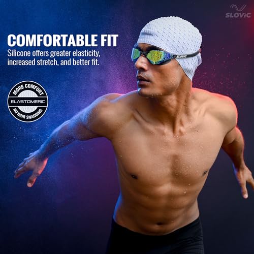 Slovic Swimming Cap for Men & Women [Blue] | Swimming Caps for Women with Long Hair | Swimming Accessories for Men & Women | Unisex & Waterproof Silicon Cap to Prevent Chemical Damage | Free Size - Image 3