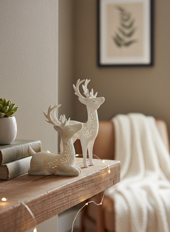 أخوة ثلاثي الأبعاد مجموعة من 2 قطعة تحفة فنية جمال الغزال ديكور منزلي النحت الفني ديكور الغزلان للمنازل - Image 1