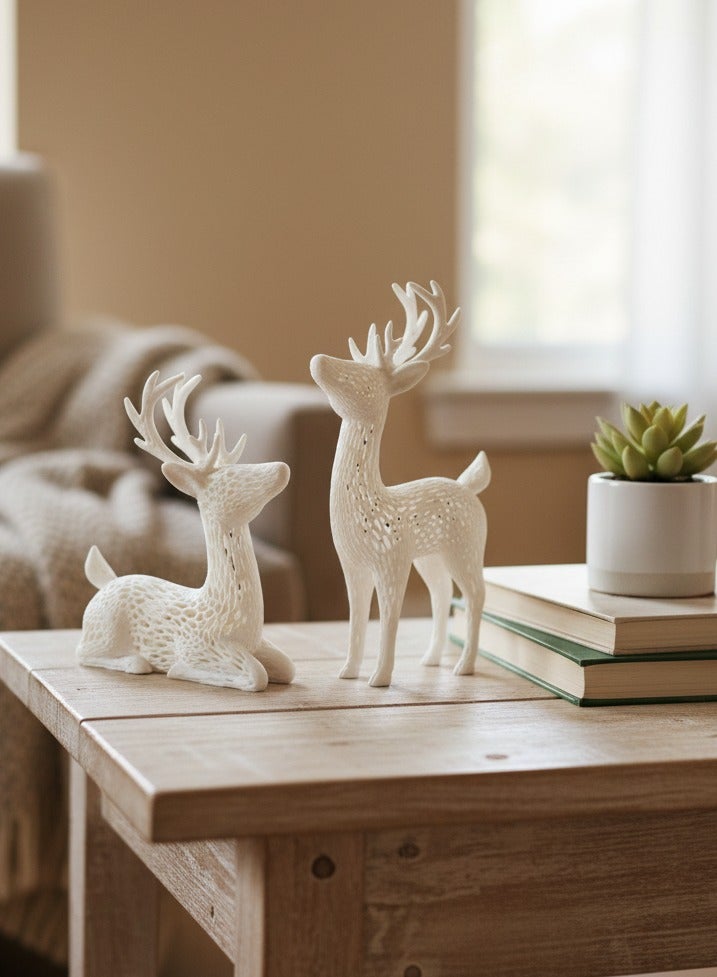 أخوة ثلاثي الأبعاد مجموعة من 2 قطعة تحفة فنية جمال الغزال ديكور منزلي النحت الفني ديكور الغزلان للمنازل - Image 2