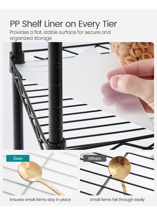 SONGMICS Bathroom Shelf, Metal Storage Rack, Total Load Capacity 100 kg, with 5 PP Sheets, Removable Hooks, 30 x 30 x 123.5 cm, Expandable Design, for Small Space, Black and Translucent - Image 4