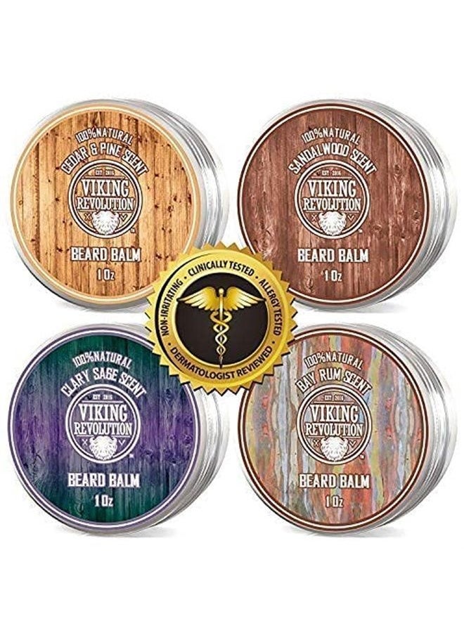 Viking Revolution 4 Beard Balm Variety Pack (1oz Each)- Sandalwood, Pine & Cedar, Bay Rum, Clary Sage- Styles, Strengthens & Softens Beards & Mustaches - Leave in Conditioner Wax for Men 