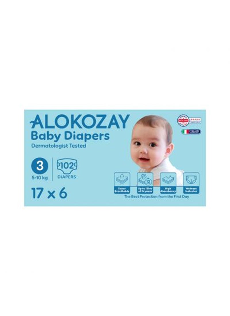 Alokozay Premium Baby Diapers - Size 3 5-10 Kg 6 x 17 Diapers - Image 1