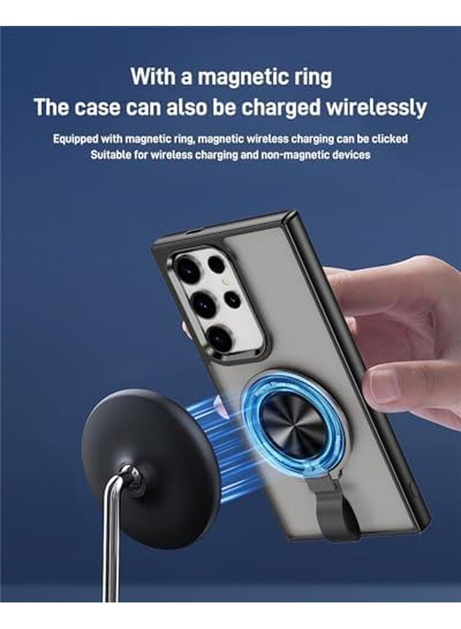 erorex For Samsung Galaxy S23 Ultra Case Wireless Charging Compatible With Mag Safe Translucent Matte 360°Ring Holder Hand Strap Slim Hard Phone Case For Samsung S23 Ultra Black  - Image 3
