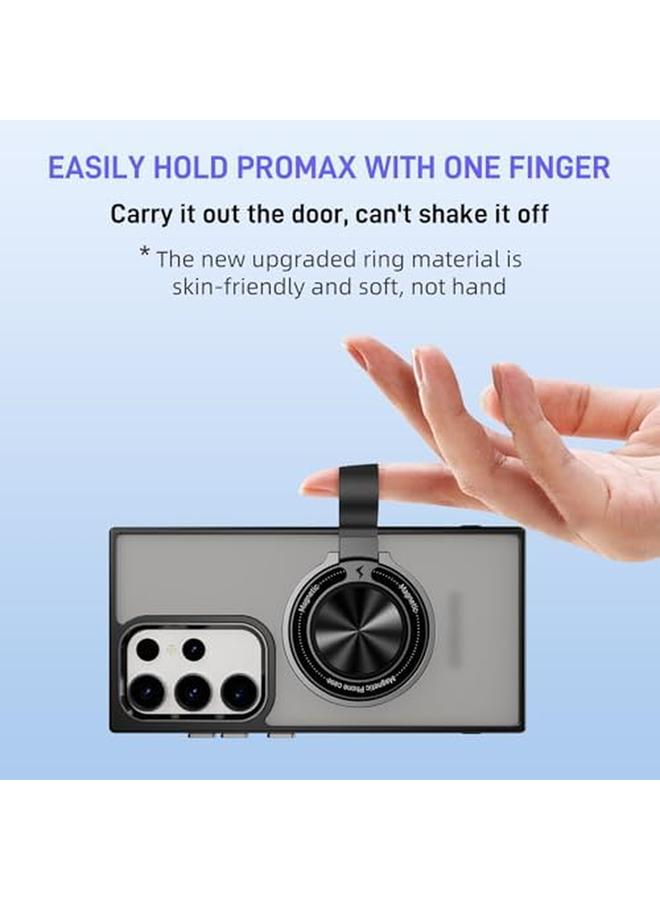 erorex For Samsung Galaxy S23 Ultra Case Wireless Charging Compatible With Mag Safe Translucent Matte 360°Ring Holder Hand Strap Slim Hard Phone Case For Samsung S23 Ultra Black  - Image 2