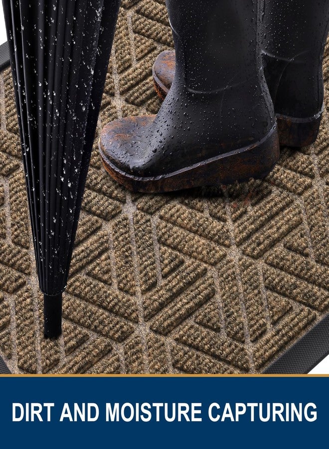 smiry سجادة باب أمامية من سميري للمدخل الخارجي، سجادة باب متينة من المطاط الطبيعي، تحجز الأوساخ والرطوبة، سهلة التنظيف، منخفضة الارتفاع للمدخل الداخلي والخارجي، شبكية هندسية (29.5 × 17، بني) - Image 3