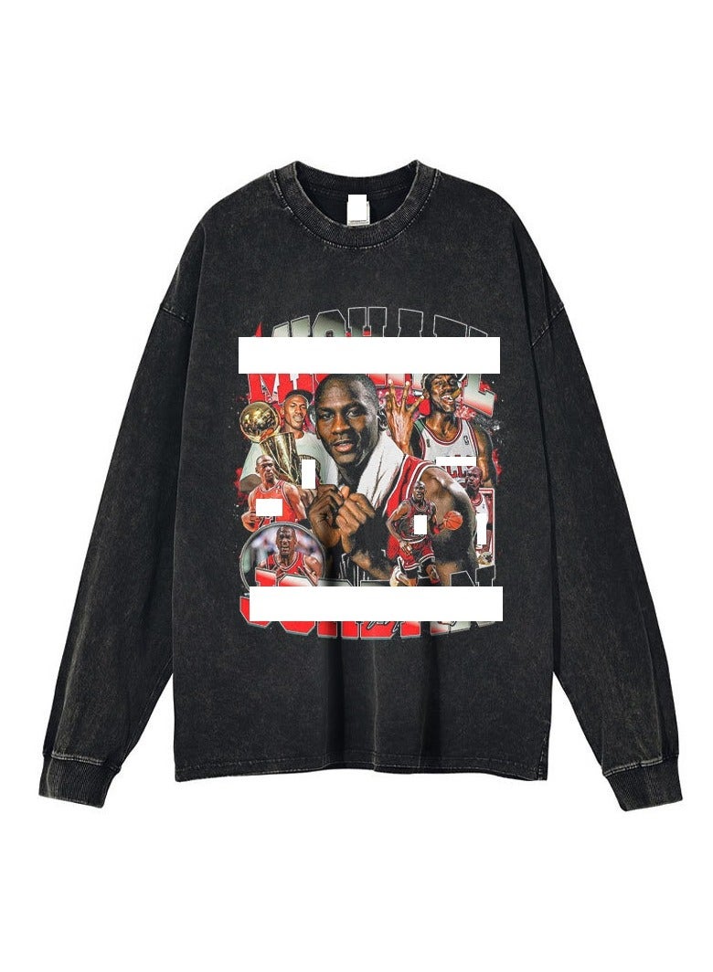 KUYING Basketball Star Washed Old American Retro Loose Sportswear