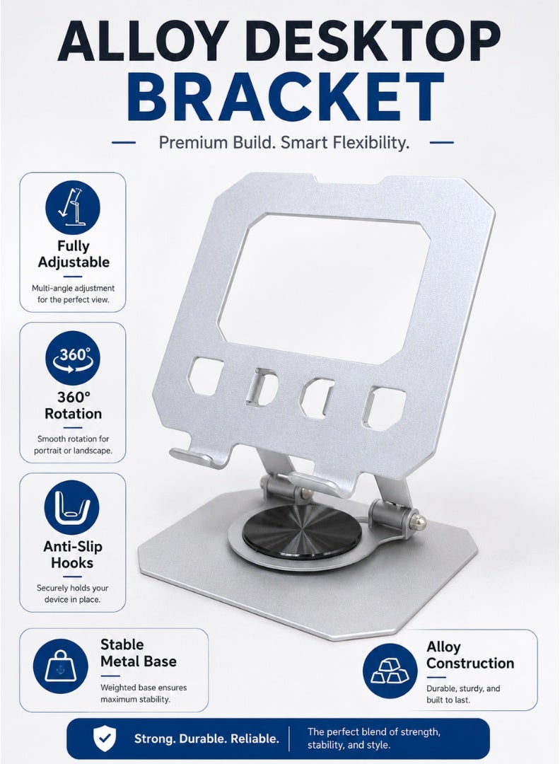 Adjustable Aluminium Alloy Desktop Stand, Foldable Portable Laptop Tablet Phone Holder With 360° Rotating Base - Image 2
