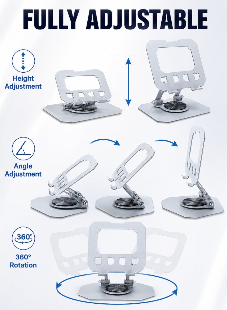 Adjustable Aluminium Alloy Desktop Stand, Foldable Portable Laptop Tablet Phone Holder With 360° Rotating Base - Image 3