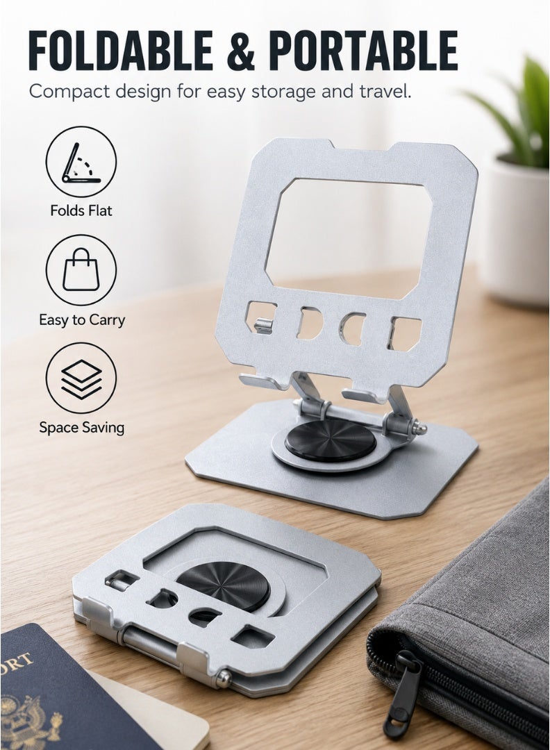 Adjustable Aluminium Alloy Desktop Stand, Foldable Portable Laptop Tablet Phone Holder With 360° Rotating Base - Image 4