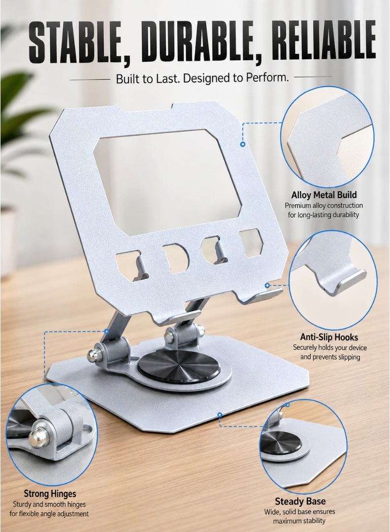 Adjustable Aluminium Alloy Desktop Stand, Foldable Portable Laptop Tablet Phone Holder With 360° Rotating Base - Image 5