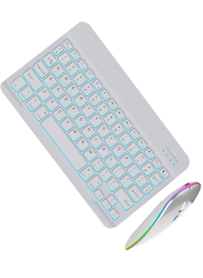 Rock Pow - Slim Bluetooth Keyboard and Mouse Combo for iPad Rechargeable Wireless Keyboard & Mouse with 7-Color Backlit Compatible with iPad 9th/8th Gen iPad Pro/Air/Mini iPhone14/13/12 Pro - Image 1